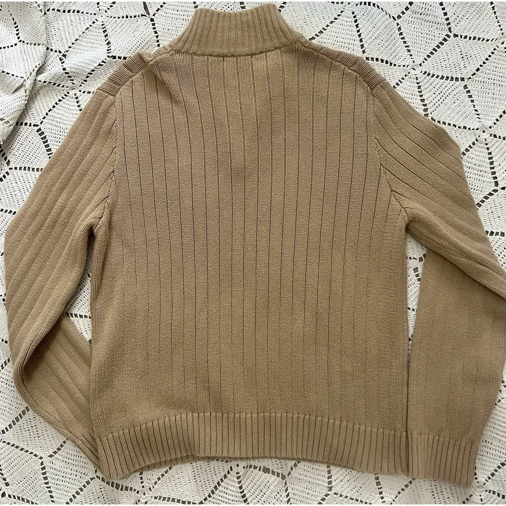 100% Cotton Vintage GAP Tan Ribbed Half Zip‎ Sweater Mens L Warm 1/4 Zip Neutral